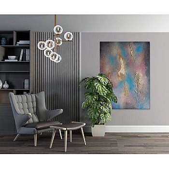 Abstract Canvas Art Print - Vibrant Blue, Pink, and Gold - Artwork by Anete Purina-Purite - Contemporary Wall Decor Excellence