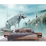 Fototapet Varg Och Vinter Skog