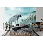 Fototapet Varg Och Vinter Skog