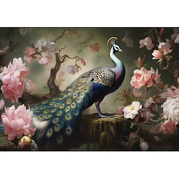Fototapet "Konst Abstrakta Grenar Blommor Påfågel"