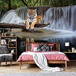 Fototapet Fondvägg Natur Vattenfall Tiger Djungel