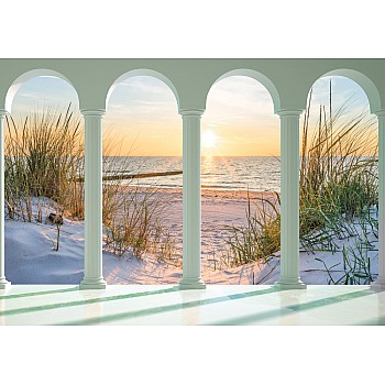 3D Fönstertyp Med Pelare, Strand & Hav