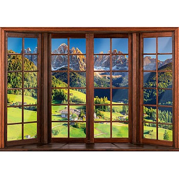 Fototapet 3d fönstervy effekt alpint landskap