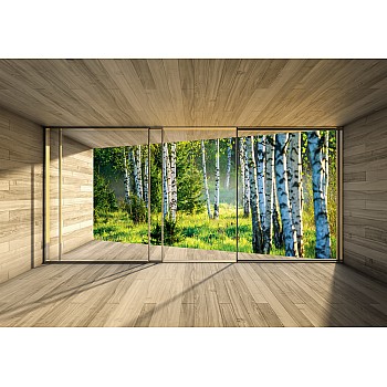 3D Terrassfönster Björkskog