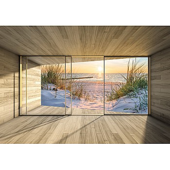 Fototapet 3d terrassfönster med havsutsikt