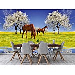 Fototapet hästar och blommande körsbärsträd Fototapet hästar och blommande körsbärsträd