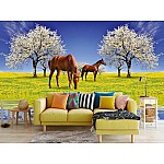 Fototapet hästar och blommande körsbärsträd Fototapet hästar och blommande körsbärsträd
