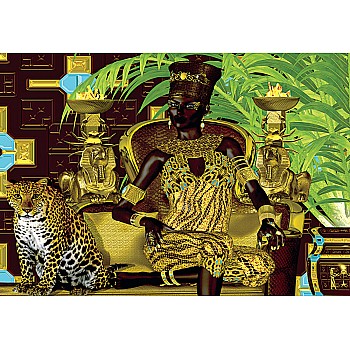Fototapet "Nubiens Princess på en guldstol med en leopard vid fötterna"