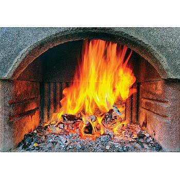 Fototapet "Tegelspis med en flammande eld"