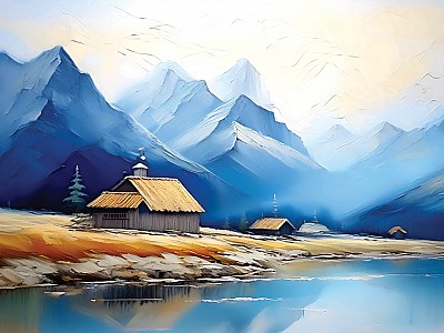Fototapet Tranquil Reflections: A Mountain's Embrace