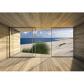 Strand 3d modern fönster fototapet 