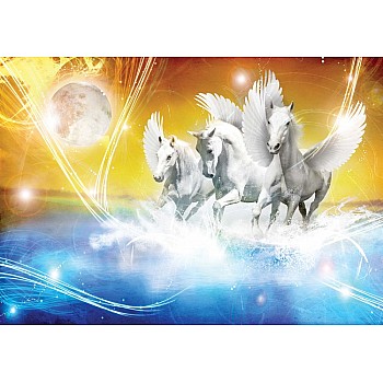 Fototapet "Bevingade Hästar Pegasus Gul Och Blå"  