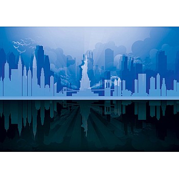 New York City Skyline Blue and Black Wall Mural 