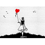 Svartvitt tegelsten graffiti tjej och hjärta ballong fototapet 