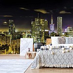 City Skyline Warsaw At Night Photo Wallpaper Mural 