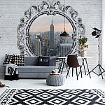 New york city skyline ornamental cirkulär fönster bild fototapet New york city skyline ornamental cirkulär fönster bild fototapet