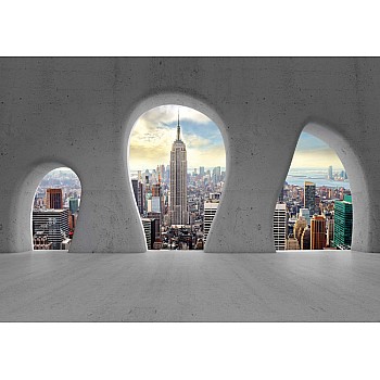 New York City 3D Concrete Arches View Photo Wallpaper Mural 