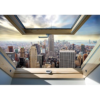 New York City Skyline 3D Skylight Window View Photo Wallpaper Mural 