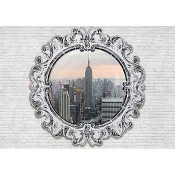New york city skyline ornamental cirkulär fönster bild fototapet 