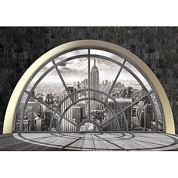 New York City Skyline Penthouse Window View Photo Wallpaper Mural 
