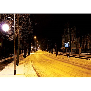 Snowy City At Night Photo Wallpaper Mural 