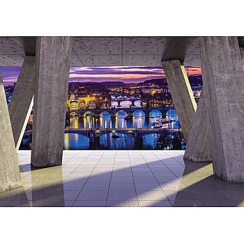 City At Night Prague 3D Modern View Concrete Photo Wallpaper Mural 