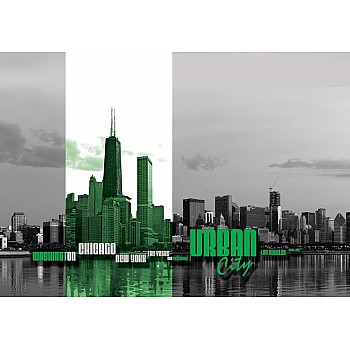 City Skyline Green Photo Wallpaper Mural 