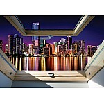 Stad skyline natt 3d takfönster fönster fototapet