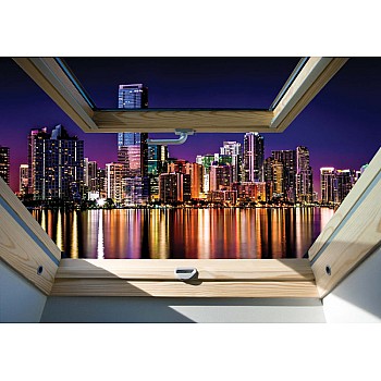 Stad skyline natt 3d takfönster fönster fototapet 