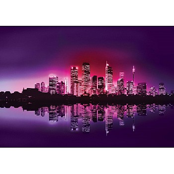 City Skyline At Sunset Purple Photo Wallpaper Mural 