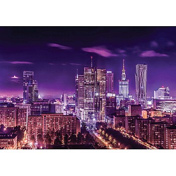 City Skyline Warsaw At Night Purple Photo Wallpaper Mural 
