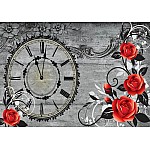 Clock And Roses Vintage Wood And Floral Design