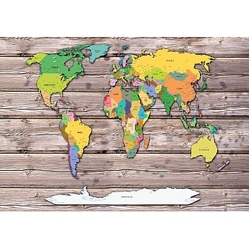 Political World Map On Wood Background