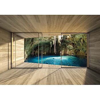 Sjö 3d modern fönster fototapet 