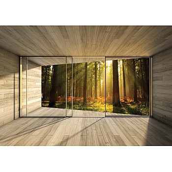 Soluppgång Skog 3D Modern Fönster