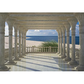 3D Kuststrand Vy Genom Kolonner