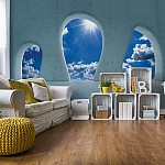 Blå Himmel 3D Vy Med Betongbågar