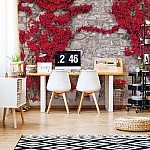 Röda blommor gammal stenvägg fototapetsbild fototapet Röda blommor gammal stenvägg fototapetsbild fototapet