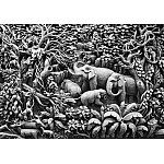 Fototapet 3D Snidade Trä Elefants Svartvitt