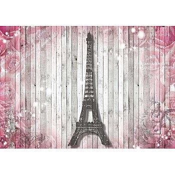 Eiffeltornet paris rosa rosor blommor vintage tre planks fototapet 