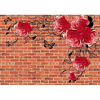 Rosor tegelvägg bakgrund fototapet 
