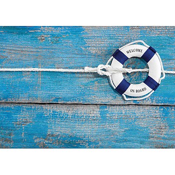 Slitna målade blå plankor sjö coastal chic fototapet 