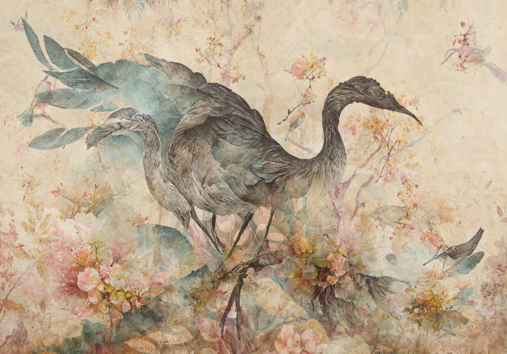 Fototapet "Konst Abstraktion Fågel Blommor" Fototapet Konst Abstraktion Fågel Blommor