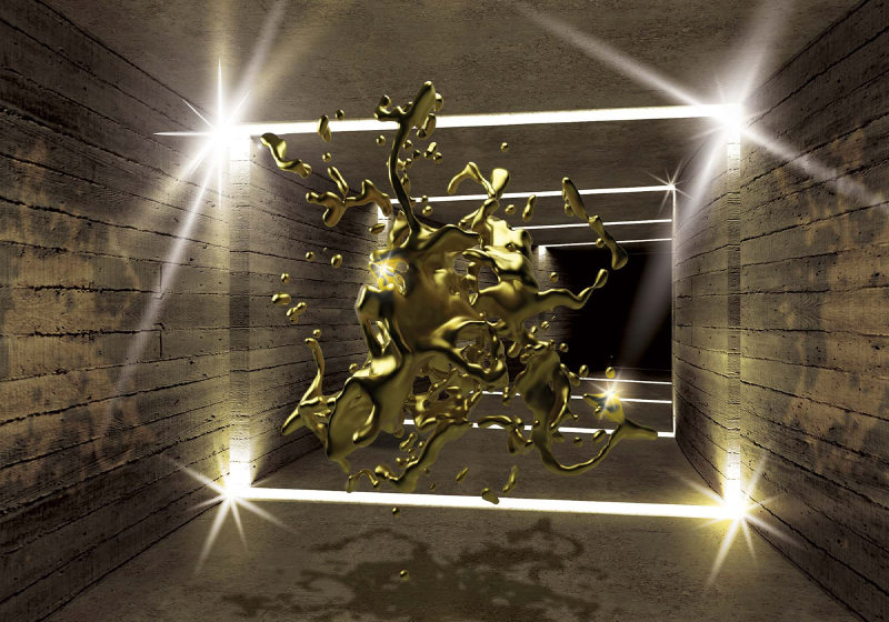 3d smält metall guld tunnel modern arkitektur fototapet 