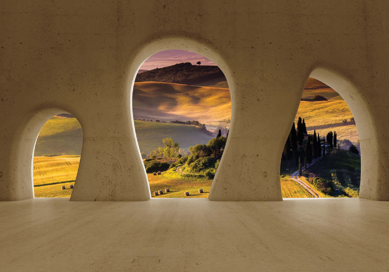 Tuscany landskap 3d betongväggar visa fototapet