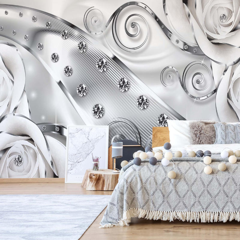 Ornamental Silver And Pink Swirl Wallpaper Mural Fleece Easy-Install Paper 
