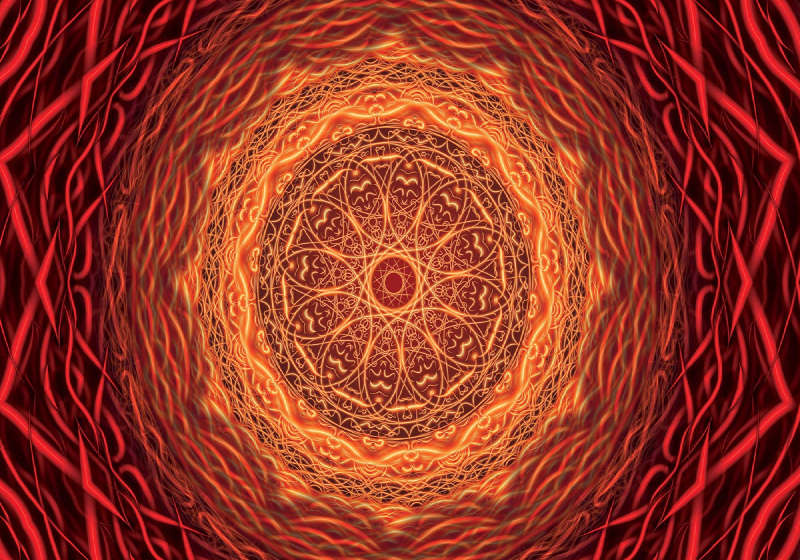 Abstrakt mandala design orange röd fototapet 