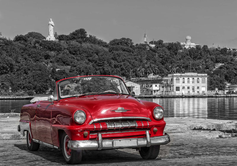 Havana Kuba röd vintage bil fototapet 