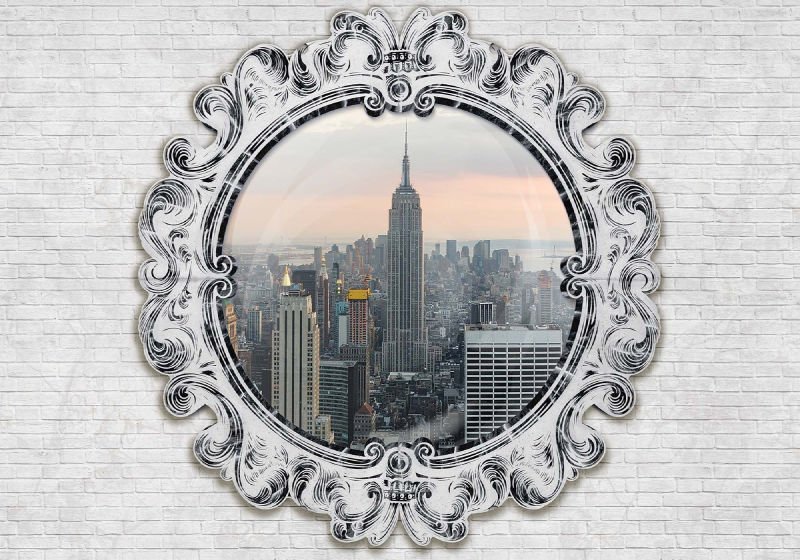 New york city skyline ornamental cirkulär fönster bild fototapet New york city skyline ornamental cirkulär fönster bild fototapet